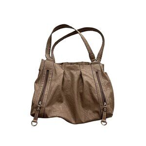 Strada Brown Handbag Double Handle Texture 3 Compartment Exterior Zippers